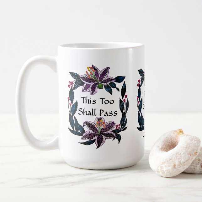 Taza De Café "Esto también pasará" acuarela Lily Wreath (Con donut)