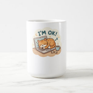 Taza De Café Estoy bien Gato Durmiendo Portátil Dibujo Animado