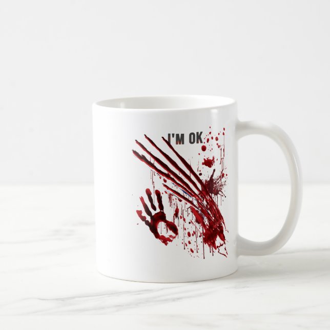 Taza De Café Estoy bien, mandíbulas de huella de sangre de mano (Derecha)