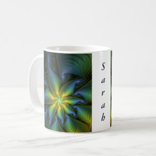 Taza De Café Estrella abstracta, nombre de arte fractal dorado