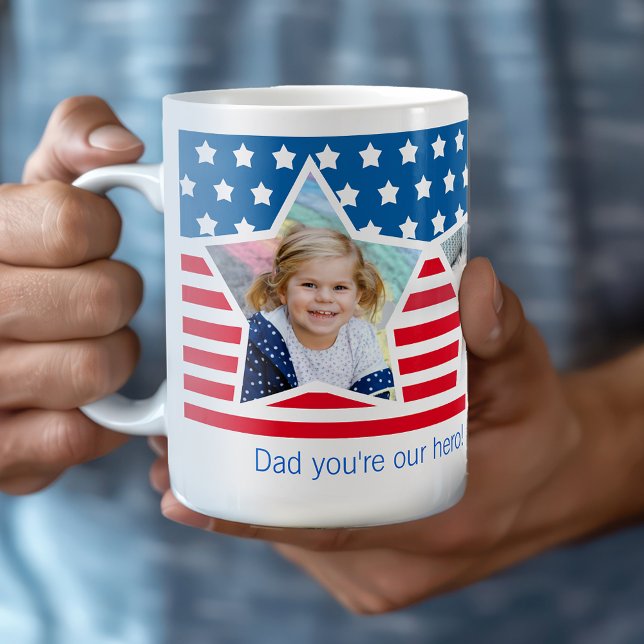 Taza De Café Estrella azul blanca roja foto papá héroe Mug (Subido por el creador)