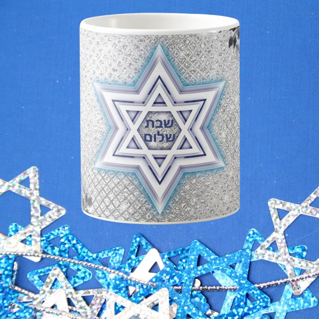 Taza De Café Estrella azul de David, regalo judío Shabbat Shalo (Subido por el creador)