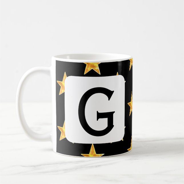 Taza De Café Estrella cualquier monograma negro amarillo inicia (Izquierda)