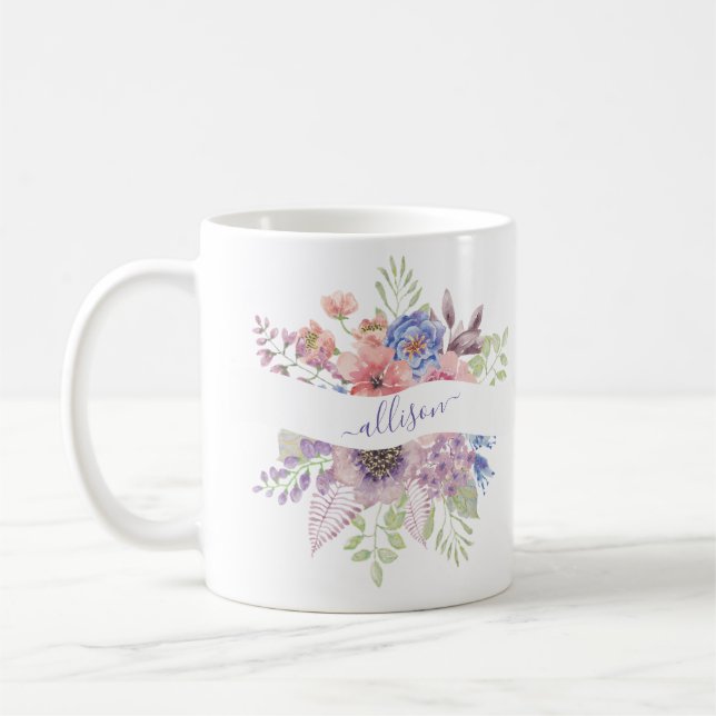 Taza De Café Estrella de agua floral personalizada (Izquierda)