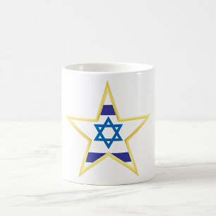 Taza De Café Estrella de David Bandera Israelí con Borde Dorado