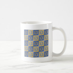 Taza De Café Estrella de David Judaica Metal Dorado Azul