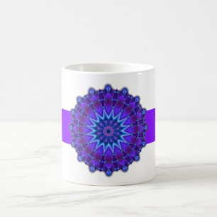 Taza De Café Estrella de Mandala en azul banda violeta