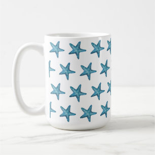 Taza De Café Estrella de mar azul acuarela náutica