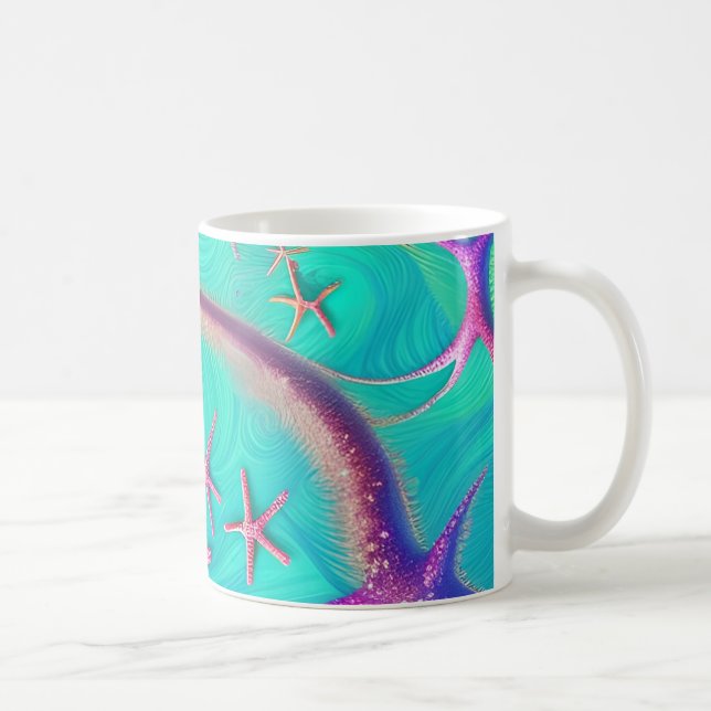 Taza De Café Estrella de mar azul verdoso y púrpura playera (Derecha)