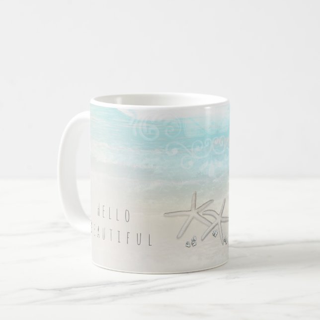 Taza De Café Estrella de Mar Blanca de Playa Chic de Verano Ele (Anverso izquierdo)