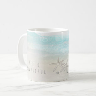 Taza De Café Estrella de mar blanca de playa elegante chic trop