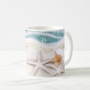 Taza De Café Estrella de mar en la playa agua de mar teal tropi