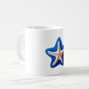 Taza De Café Estrella de mar naranja en azul