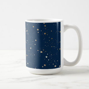 Taza De Café Estrella dorada en el patrón de la noche azul