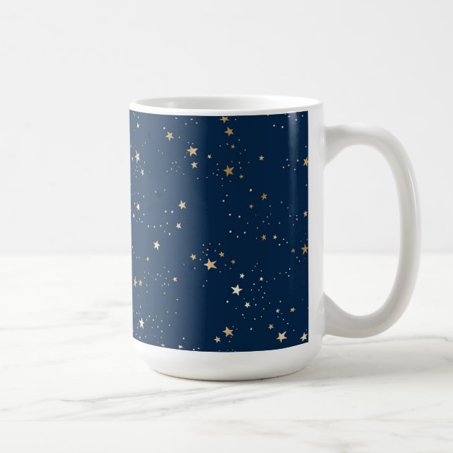 Taza De Café Estrella dorada en el patrón de la noche azul (Derecha)