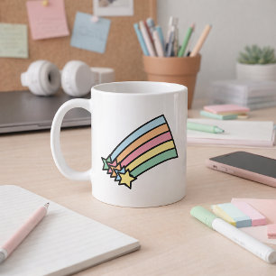 Taza De Café Estrella fugaz pastel arcoíris estética retro