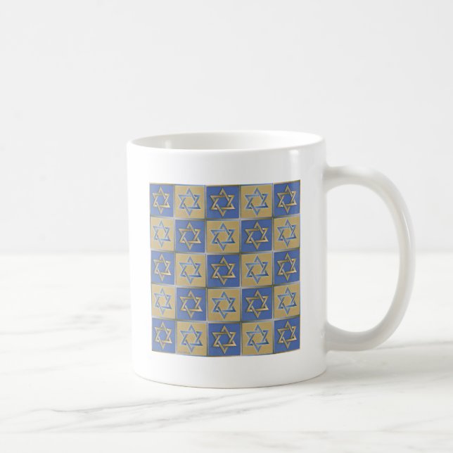 Taza De Café Estrella Judaica De David Metalizado Gold Blue (Derecha)