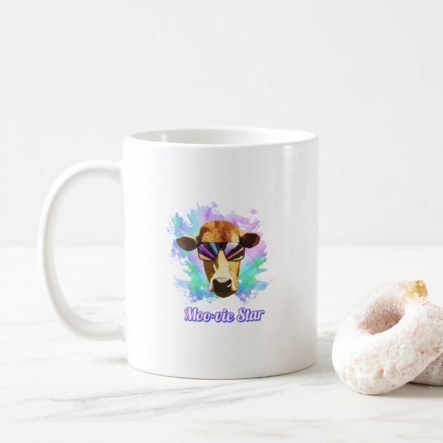 Taza De Café Estrella lunar Cow graciosa (Con donut)