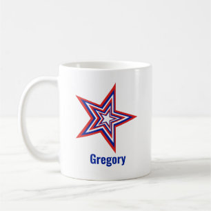 Taza De Café Estrella Patriótica Roja Blanca y Azul Inclinada U