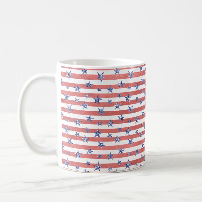 Taza De Café Estrellas azules de Purpurina blanco rojo (Izquierda)