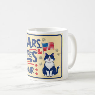 Taza De Café Estrellas, bandas y pelo de gato - Gracioso