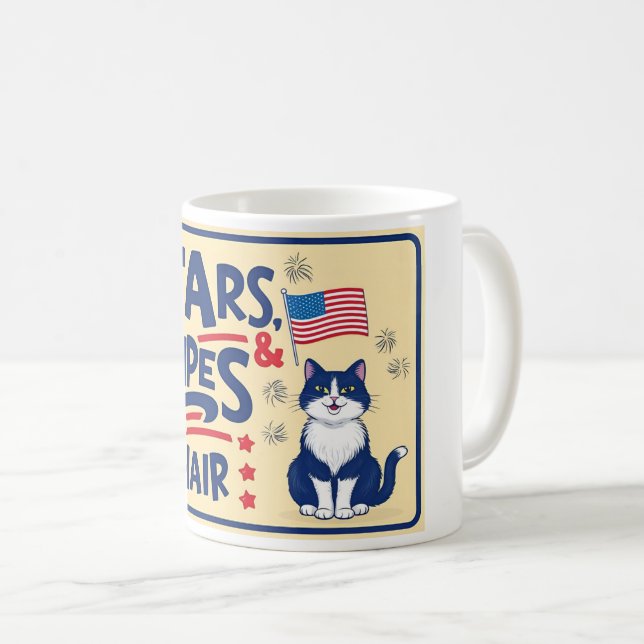 Taza De Café Estrellas, bandas y pelo de gato - Gracioso (Anverso derecho)
