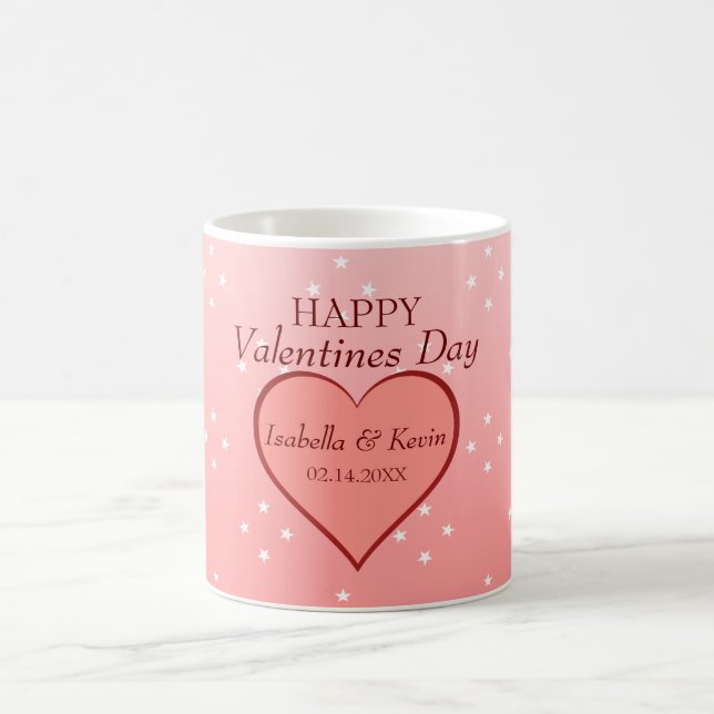 Taza De Café Estrellas blancas del corazón rosado del salmón (Centro)