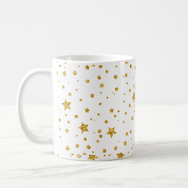 Taza De Café Estrellas celestes modernas en blanco y oro (Izquierda)