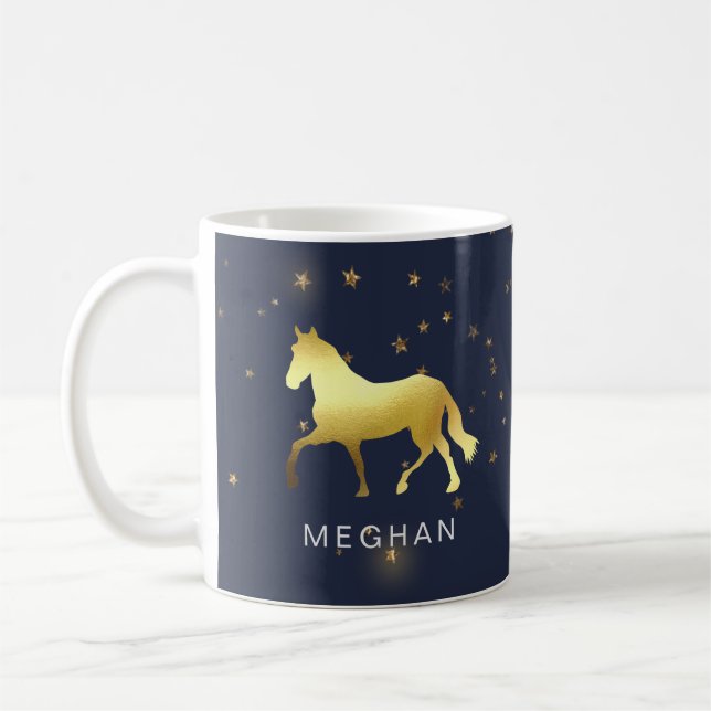 Taza De Café estrellas de caballo de oro ecuestre Monograma (Izquierda)