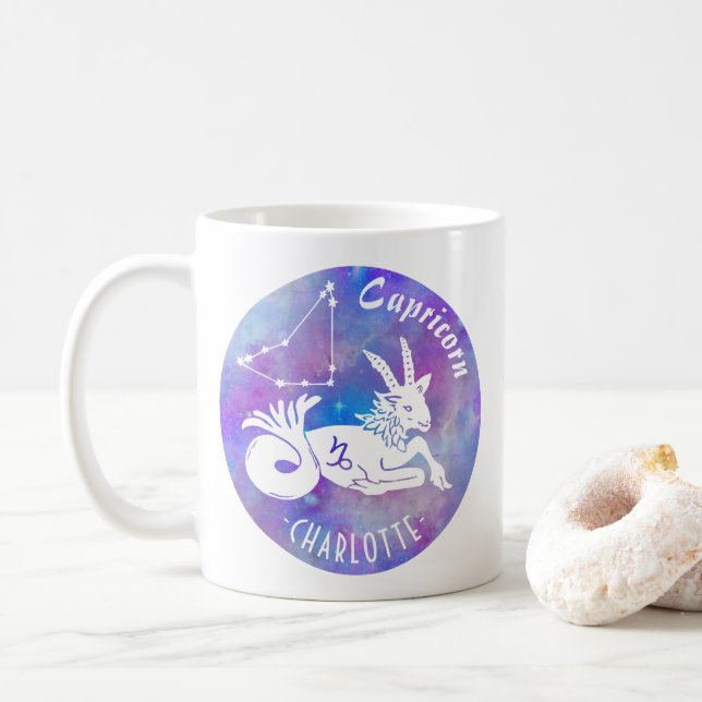 Taza De Café Estrellas de Constelación de Cabra de Capricornio  (Con donut)