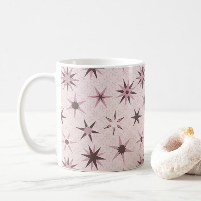 Taza De Café Estrellas de Geo Rosa bonito - patrón. (Con donut)