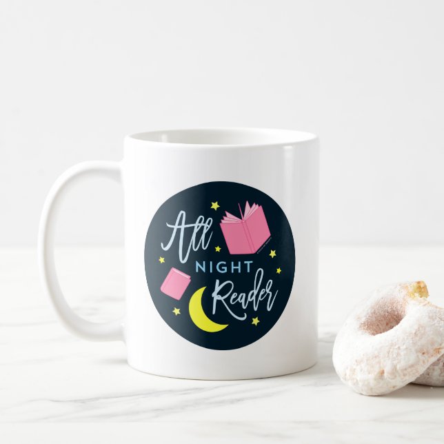 Taza De Café Estrellas de la luna y libros rosas durante toda l (Con donut)