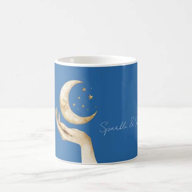 Taza De Café Estrellas de Luna Azul Mano Oro (Centro)