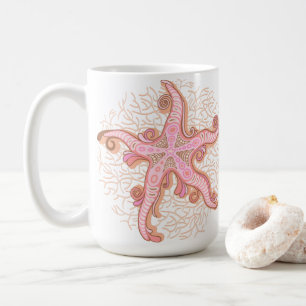 Taza De Café Estrellas de mar y coral patrón pastel rosa