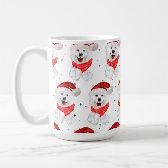 Taza De Café Estrellas de Navidad de la raza de perro Samoyed (Izquierda)