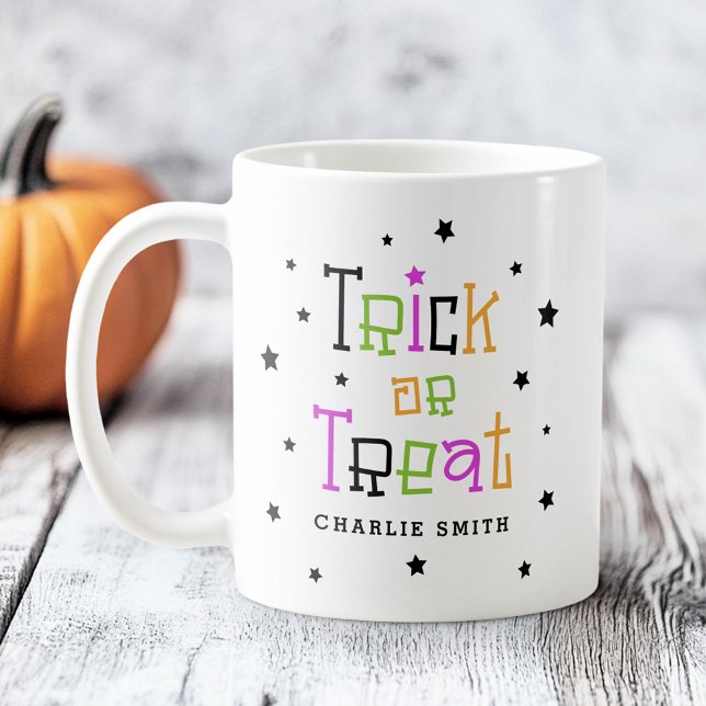 Taza De Café Estrellas de nombre de truco o trineo Halloween (Trick or treat name stars Halloween Coffee Mug)
