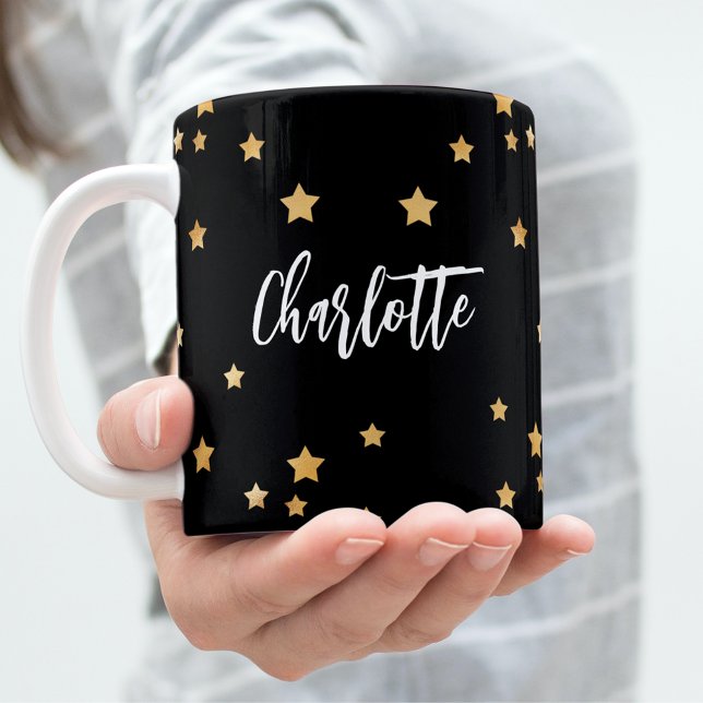 Taza De Café Estrellas de oro negro elegantes (Subido por el creador)
