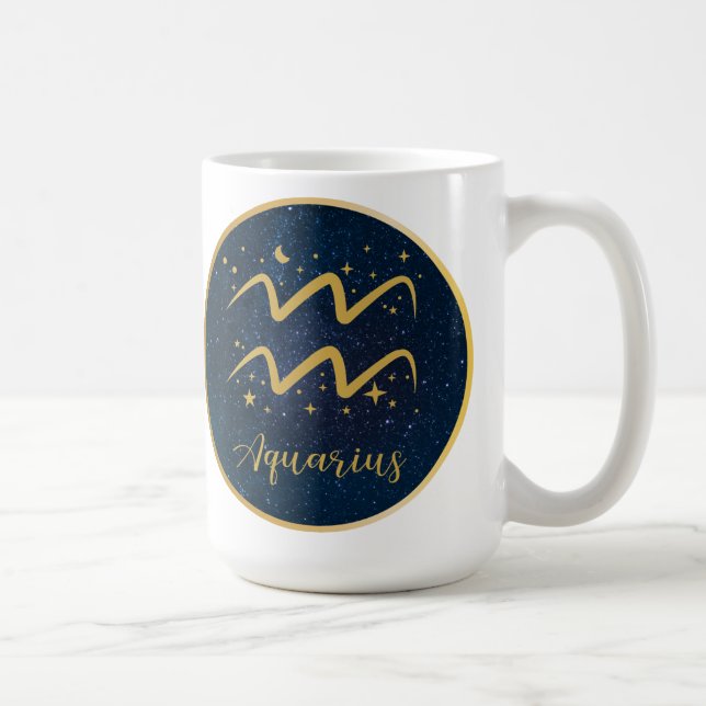 Taza De Café Estrellas del símbolo zodiaco Blue Gold Aquarius (Derecha)