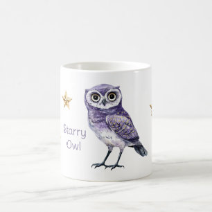 Taza De Café Estrellas Doradas de Búho Púrpura