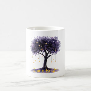 Taza De Café Estrellas Doradas del Árbol Púrpura Brillan Fuerte