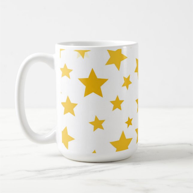 Taza De Café estrellas doradas sobre fondo blanco (Izquierda)