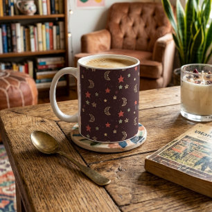 Taza De Café Estrellas en la Noche Luna Mágica en Borgoña y Cor
