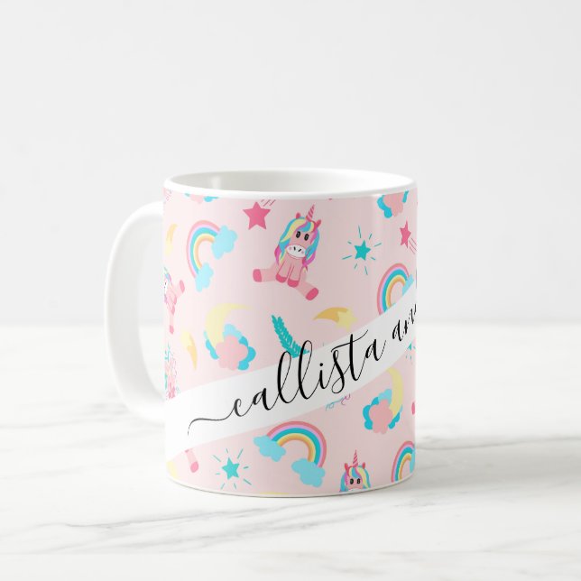 Taza De Café Estrellas florales de arcoiris Verde azuladas de u (Anverso izquierdo)
