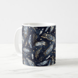 Taza De Café Estrellas Plumas Doradas Azules