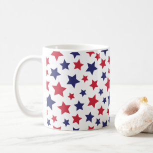 Taza De Café Estrellas Rojas y Azules, 4 de Julio, Fondo Blanco