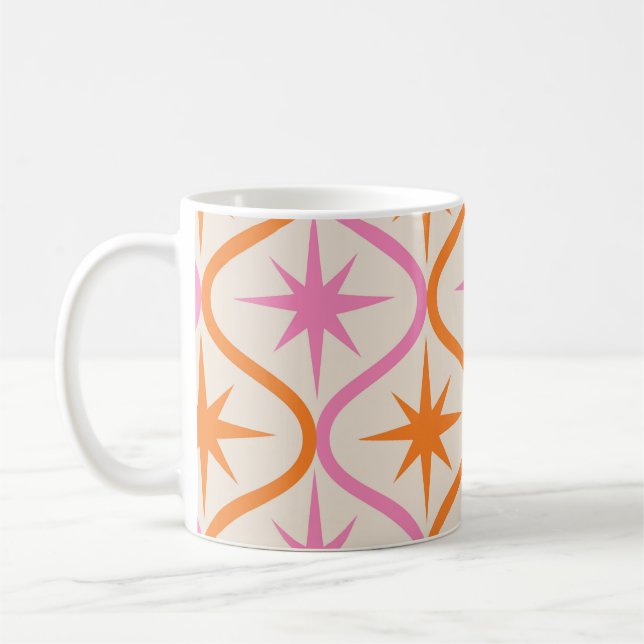Taza De Café Estrellas rosadas de Naranja de mediados de siglo  (Izquierda)