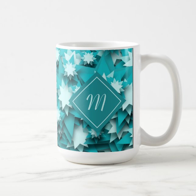 Taza De Café Estrellas verde azuladas monogramadas (Derecha)