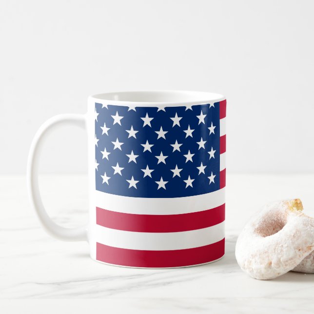 Taza De Café Estrellas y bandas de la bandera estadounidense de (Con donut)