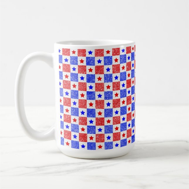 TAZA DE CAFÉ ESTRELLAS Y PLAZAS DE AZUL BLANCO Y PATRIOTA (Izquierda)
