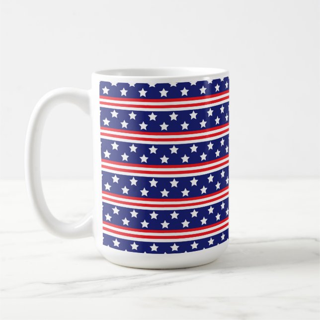 TAZA DE CAFÉ ESTRELLAS Y TIRAS AZULES DE BLANCO Y PATRIOTA (Izquierda)